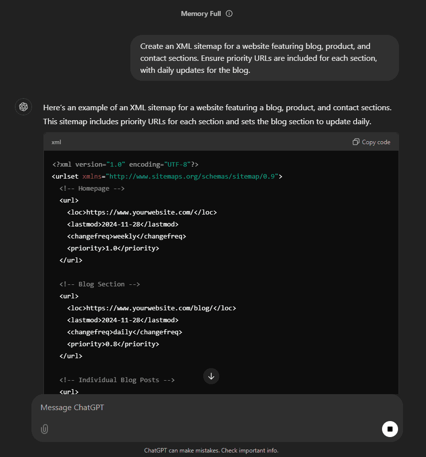 chatgpt xml sitemap