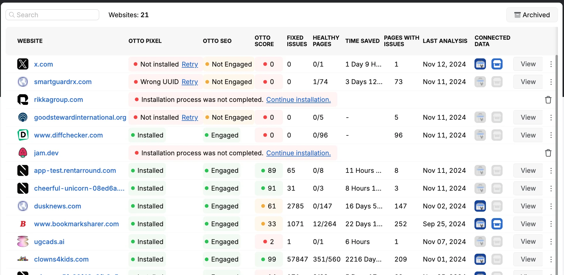 The screenshot displays a webpage editor with HTML code for a landing page. Notably, a "Publish Landing Page" button is highlighted in purple on the left panel, ready to boost visibility through Otto SEO's seamless integration.