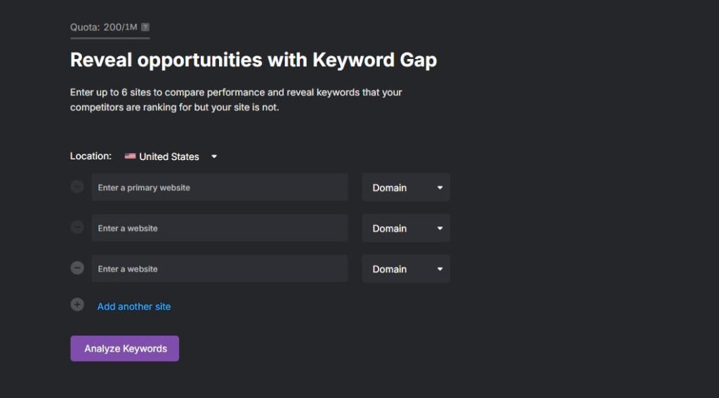 search atlas keyword gap analysis competitor search input