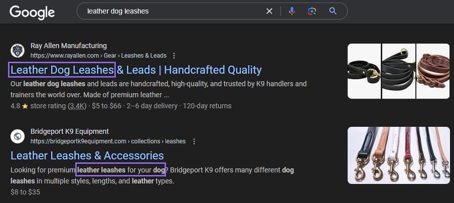 keyword research for products and top ranking leather dog leashes
