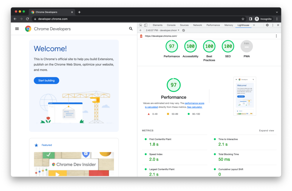 lighthouse chrome extension