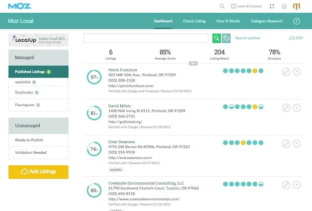 moz local dashboard