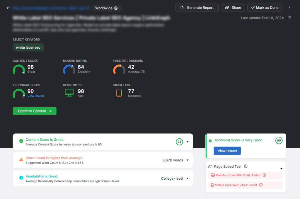 page score content and technical score search atlas