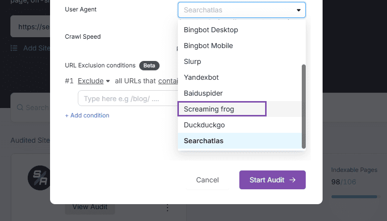 search atlas screaming frog crawler