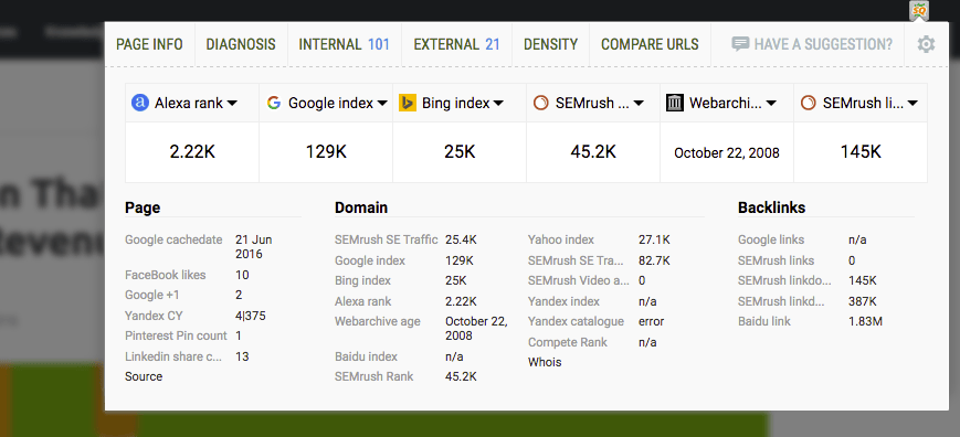 seoquake chrome extension