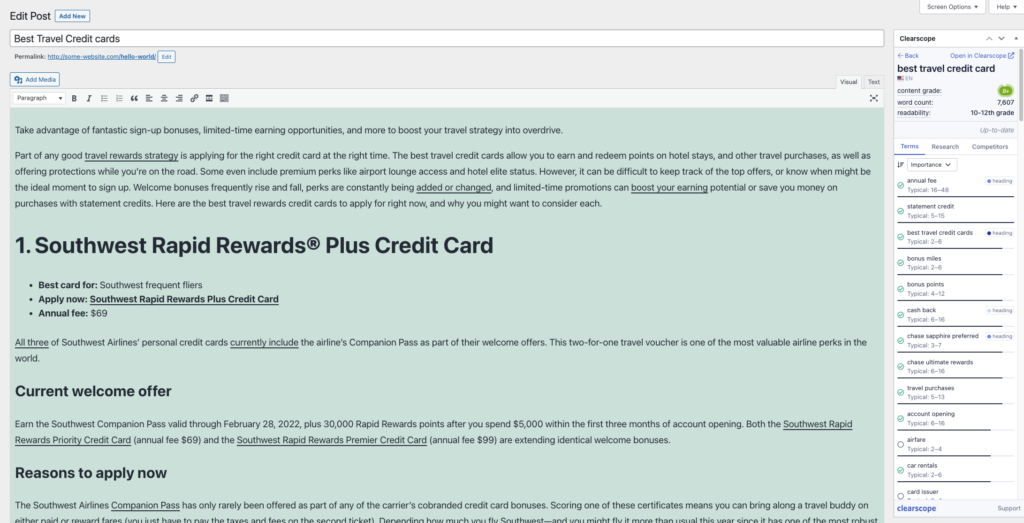 Clearscope WordPress Integration Example