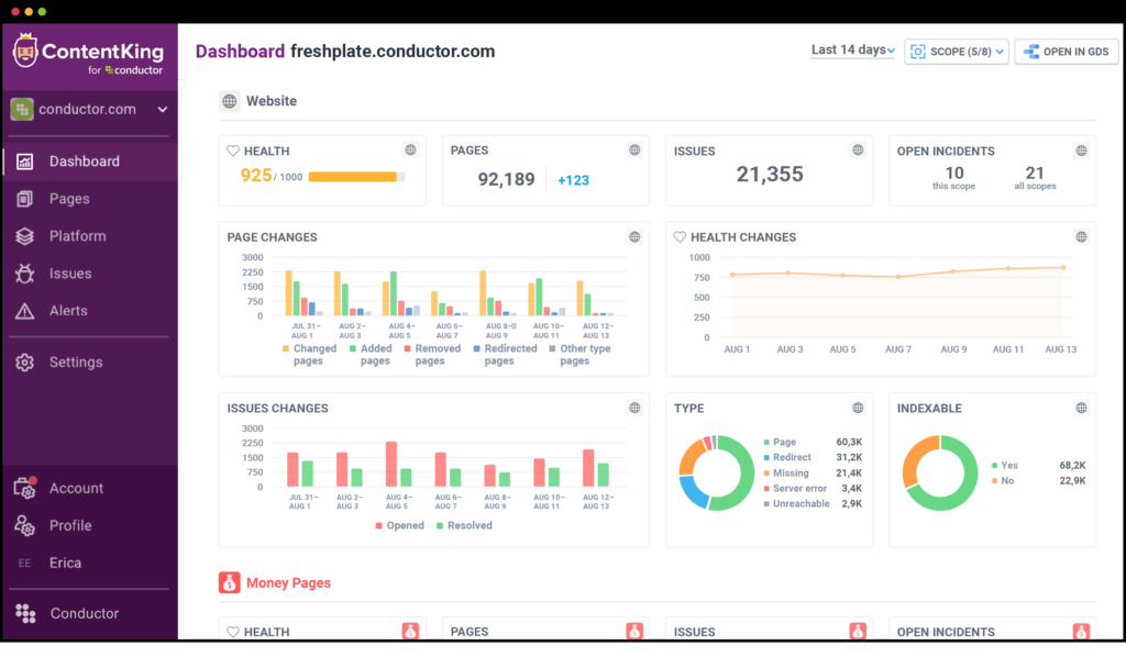 ContentKing by Conductor Dashboard Example