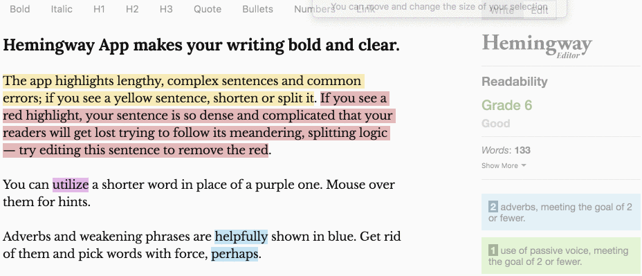Hemingway Editor Tool Example