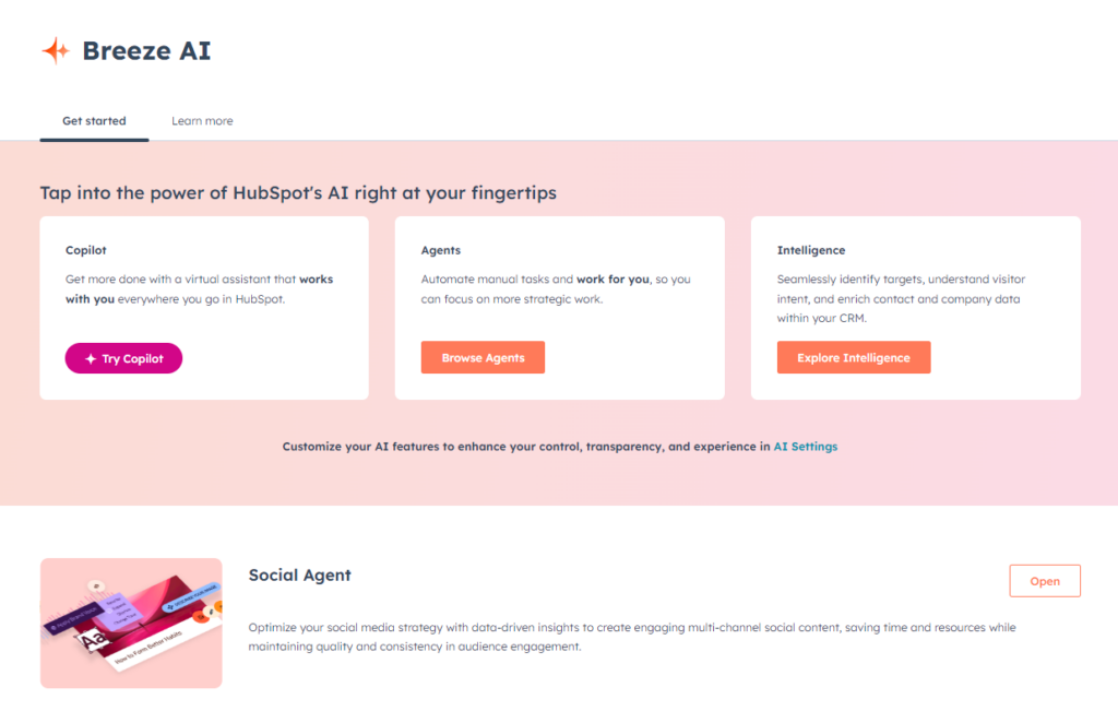 Hubspot Breeze AI feature