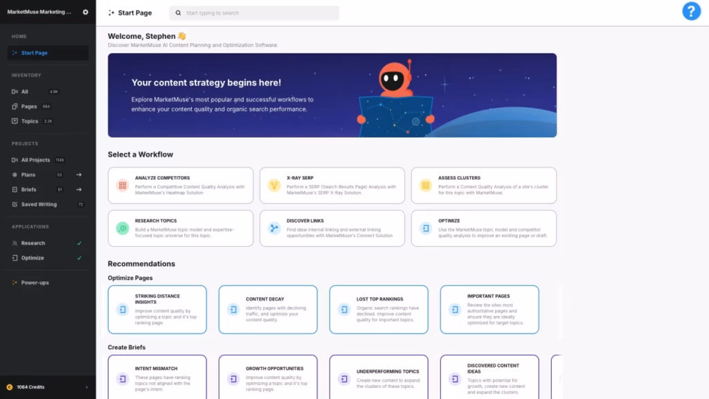 MarketMuse Content Planner Dashboard