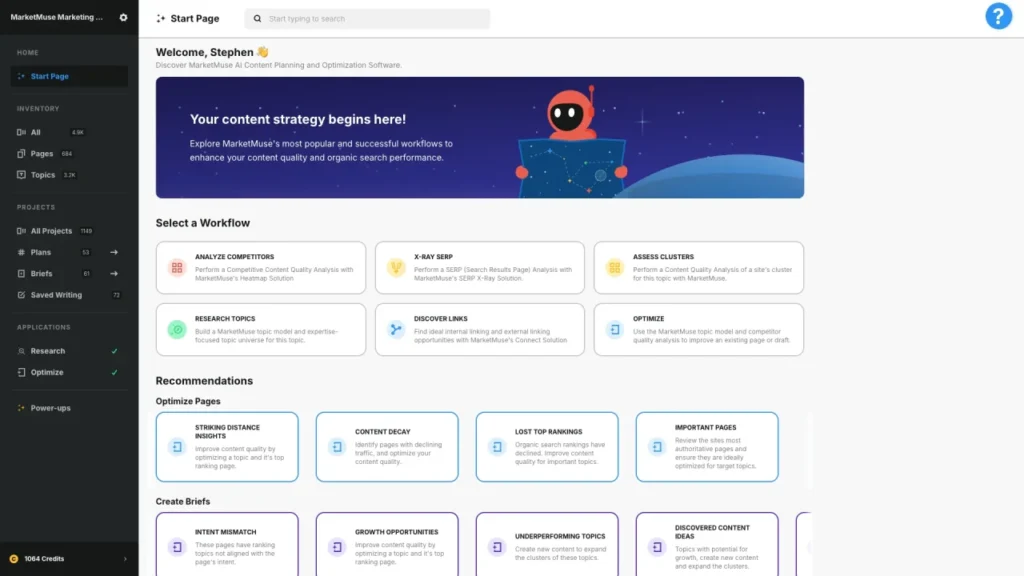 MarketMuse Content Planner Dashboard
