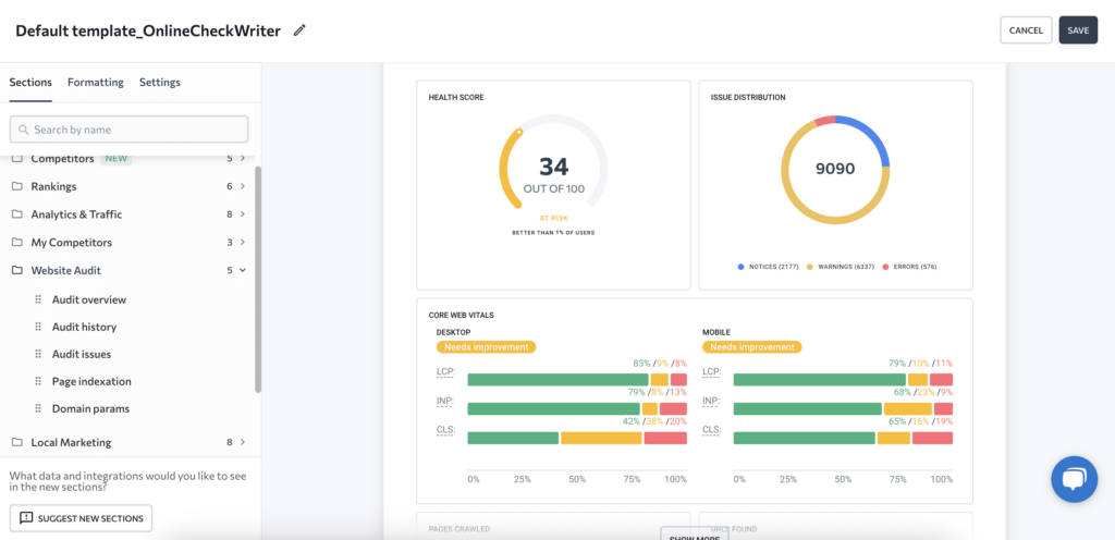 SE Ranking SEO reporting builder tool for clients