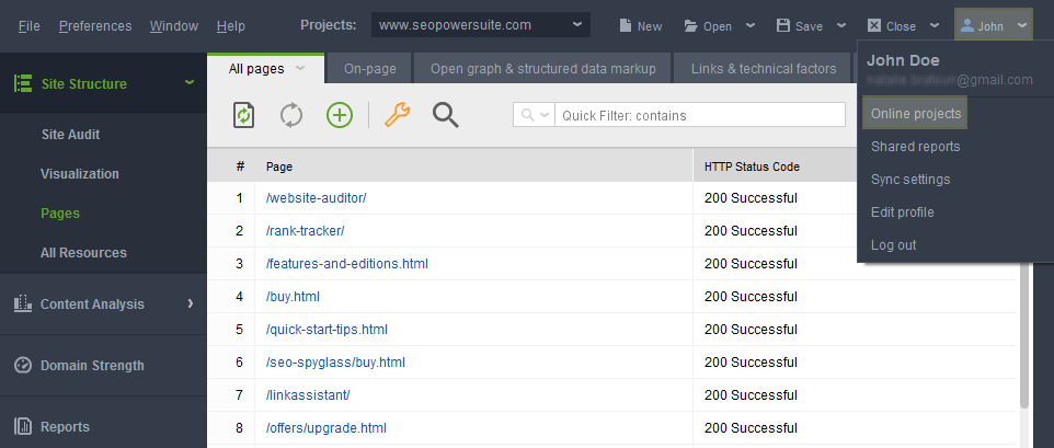 SEO Powersuite auditor feature