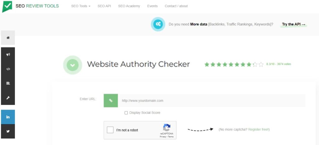 SEO review tools domain authority checker