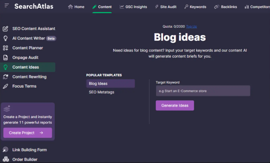 Search Atlas Blog Idea Generator Feature