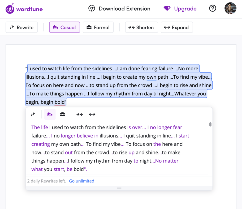 Wordtune AI Content Example
