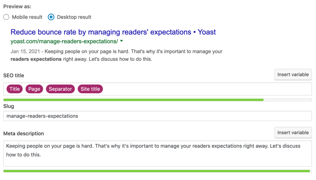 Yoast SEO Meta Description Editor Feature