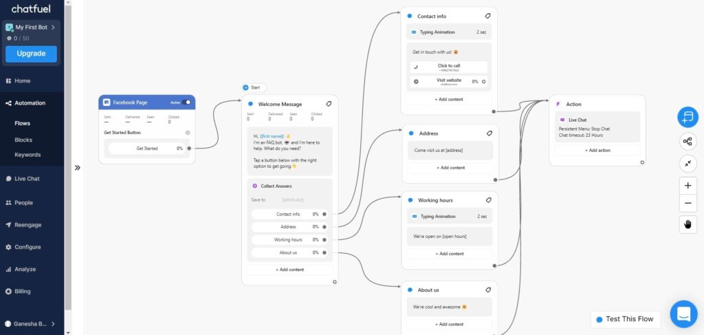 chatfuel creating a bot dashboard