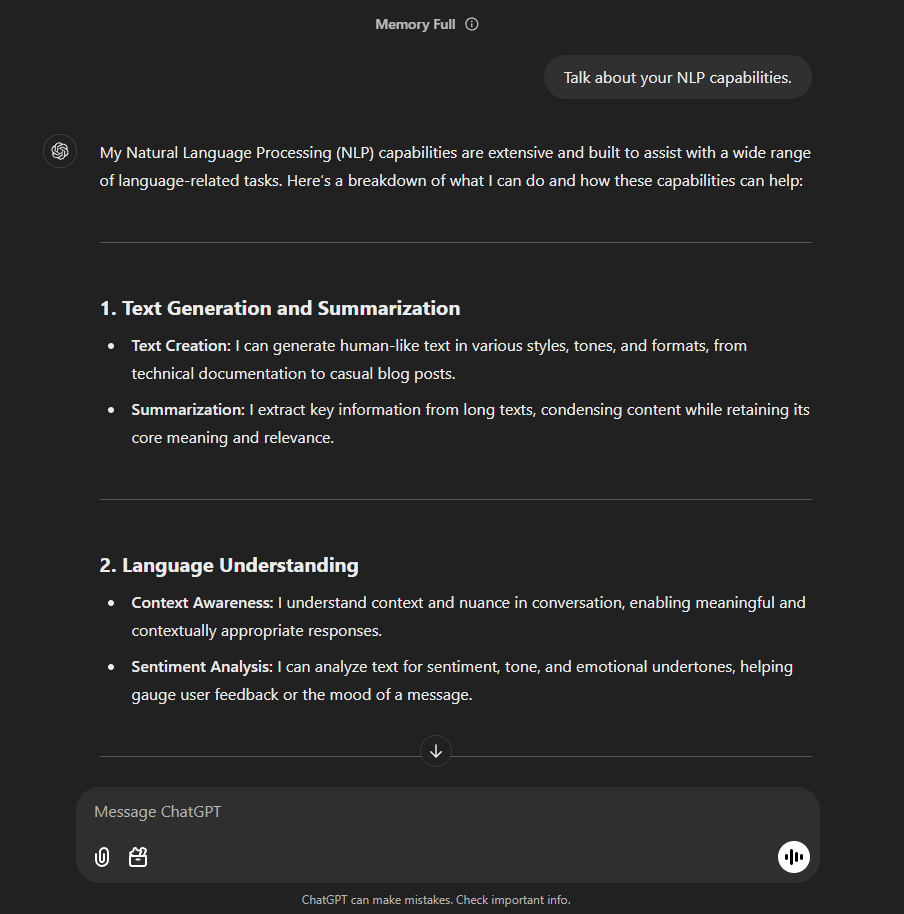 chatgpt asking about its NLP capabilities