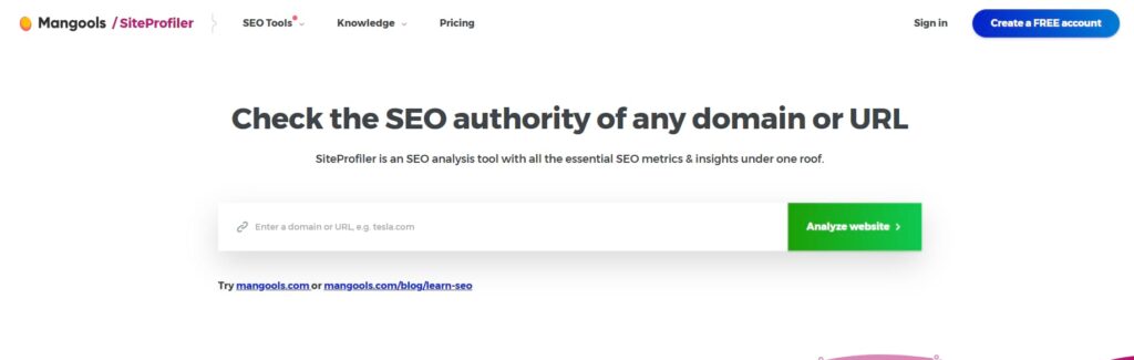 mangools site profiler domain authority checker