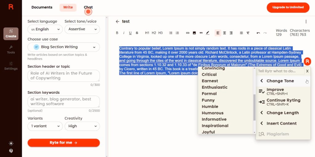 rytr content editor