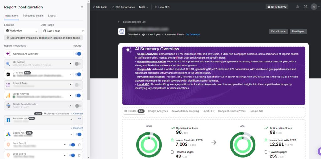 search atlas report builder with ai summary and OTTO