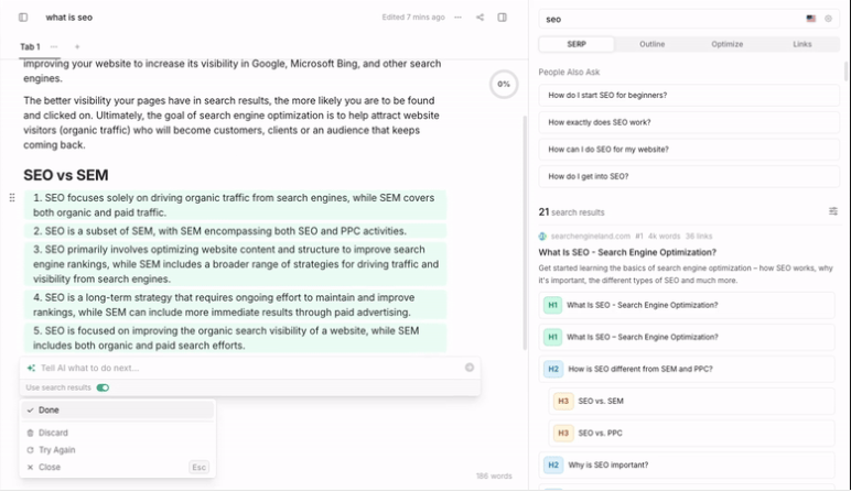 Frase Content Editor AI Writing Feature