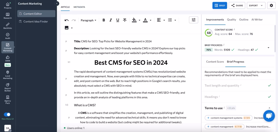 SE Ranking Content Editor Feature