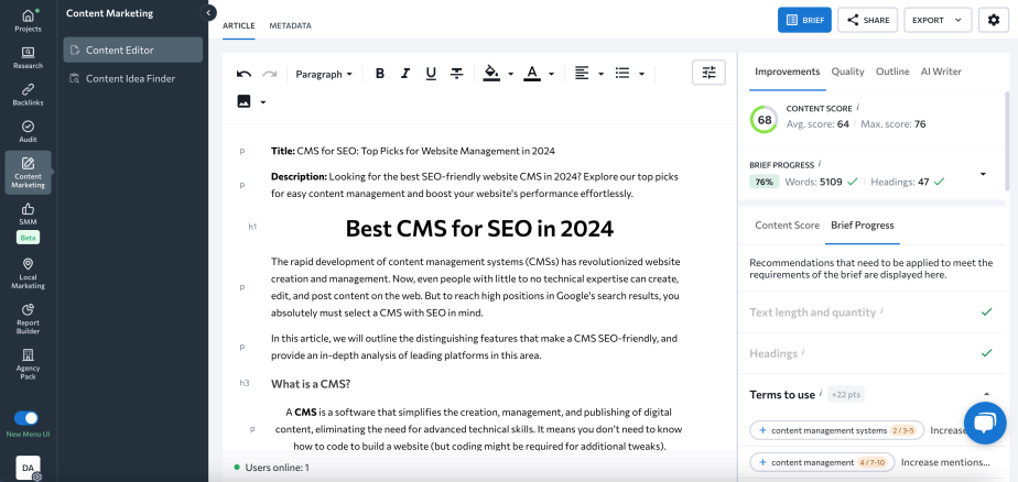 SE Ranking Content Editor Feature