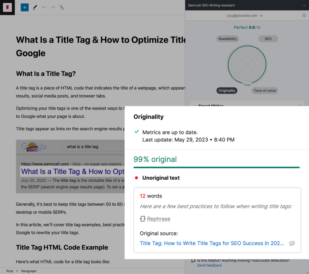 SEMrush WordPress Plugin