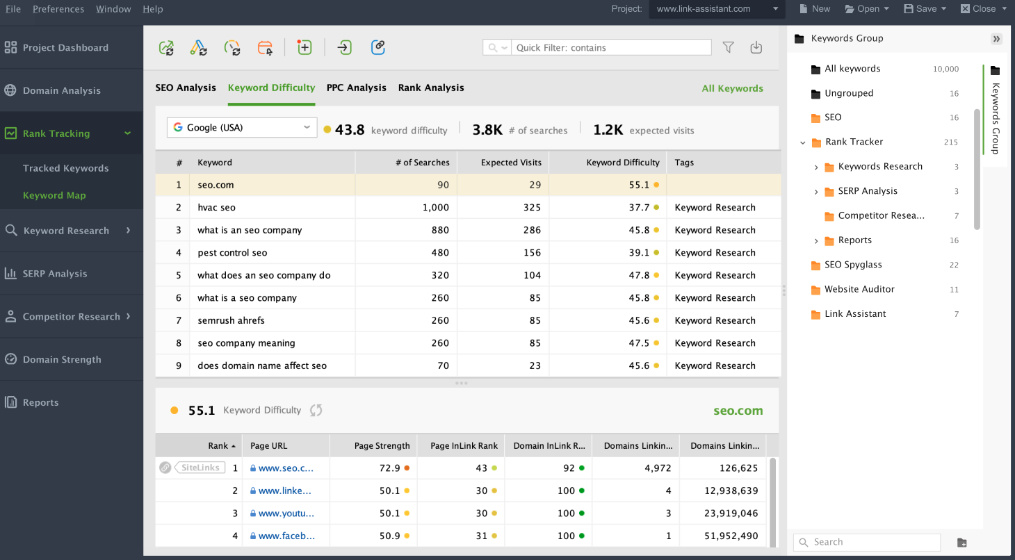 SEO Powersuite Keyword Research Feature