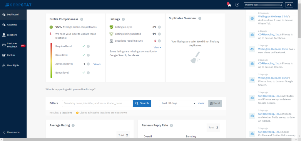 Serpstat main dashboard