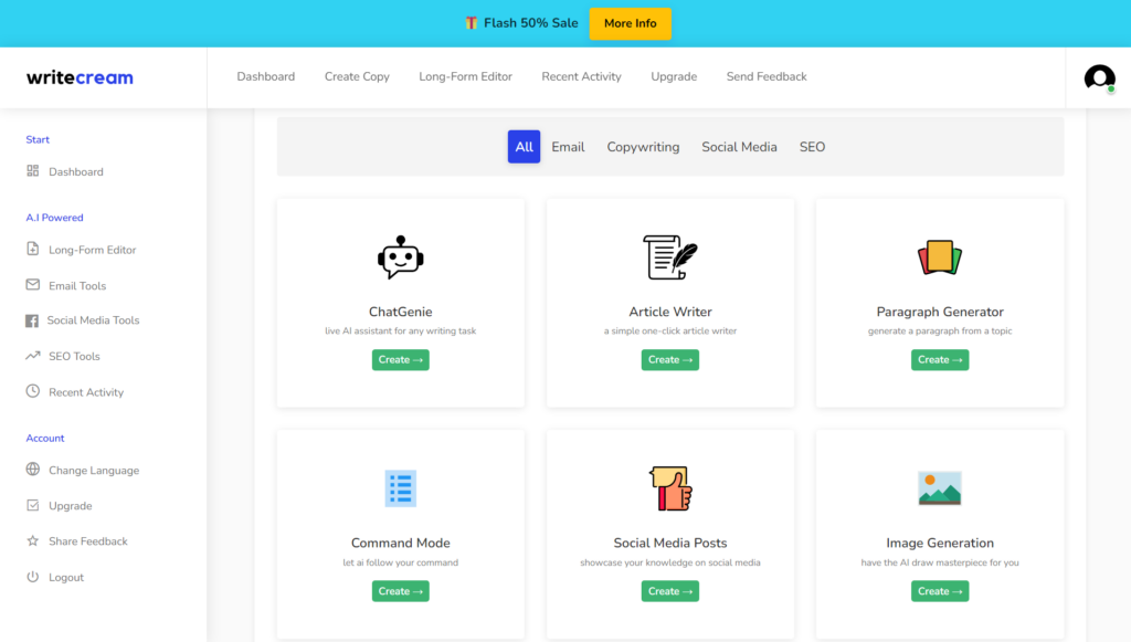 Writecream content editor tool