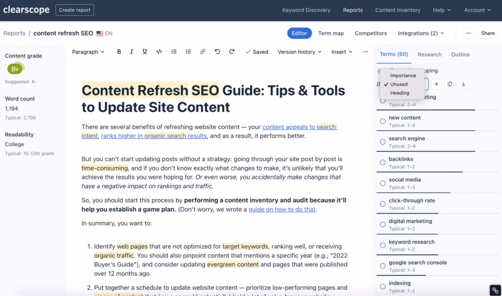 clearscope content editor tool