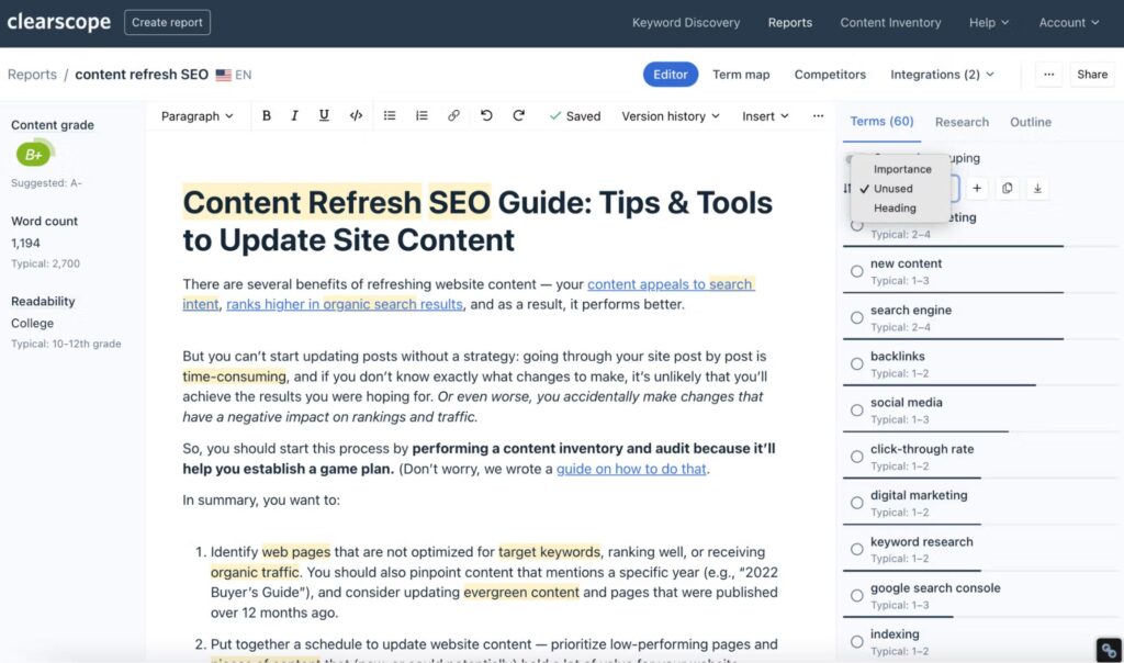 clearscope content editor tool
