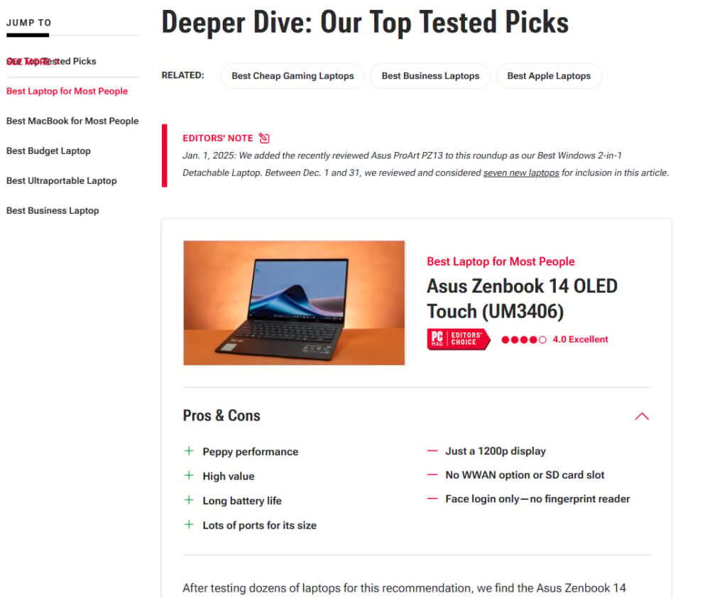 product comparison top laptops