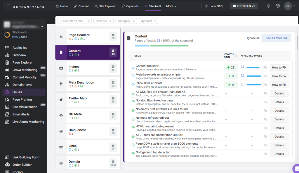 search atlas technical seo insights