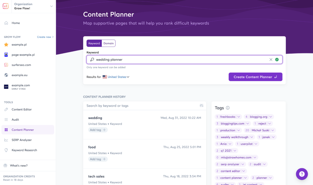surfer SEO content planner