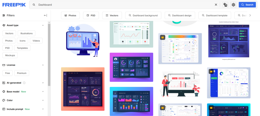 Freepik main dashboard