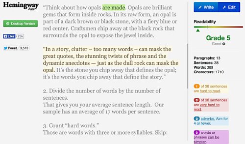 Hemingway App readability app