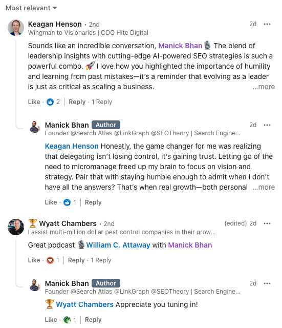 Manick Bahn LinkedIn Engagement Example