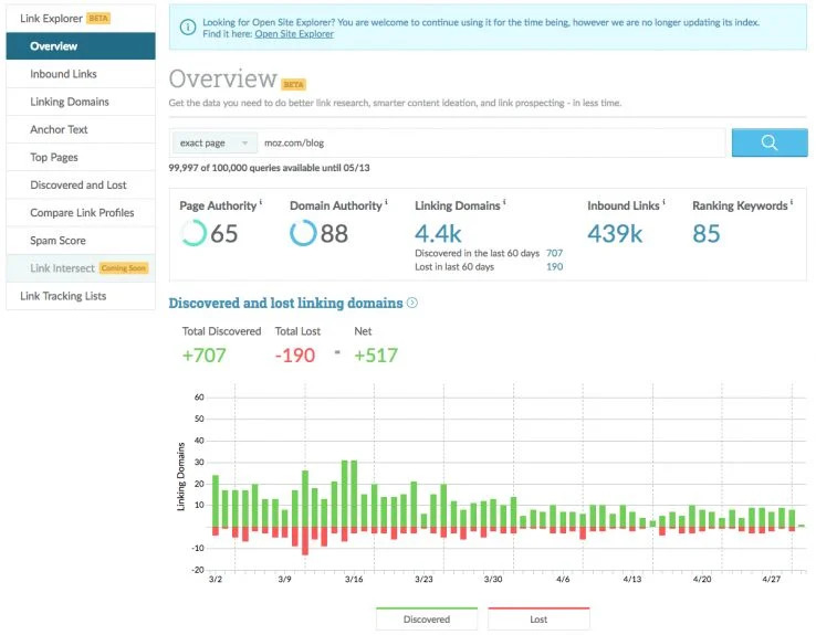 Moz’s Link Explorer tool