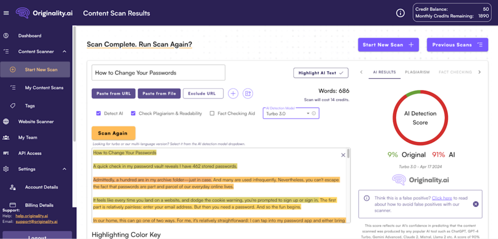 Originality.ai content editor