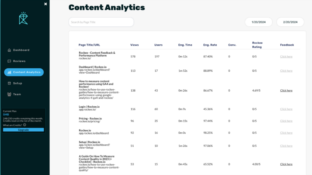 Rockee dashboard