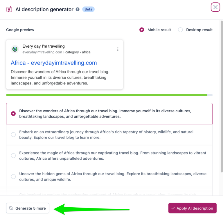 Yoast SEO Description generator