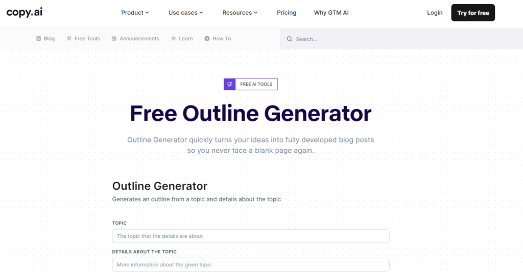 copy.ai free outline generator