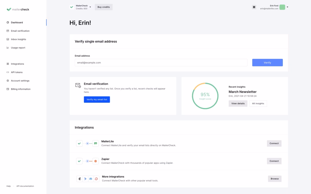 MailerCheck dashboard