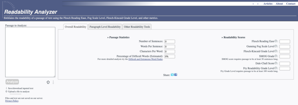 datayze readability analyzer feature