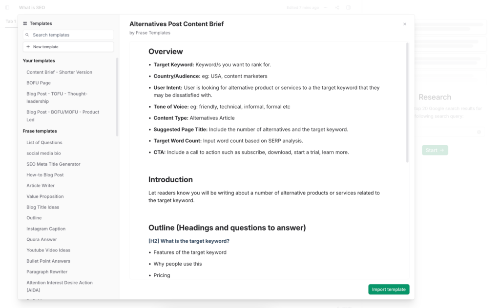 frase content brief generator