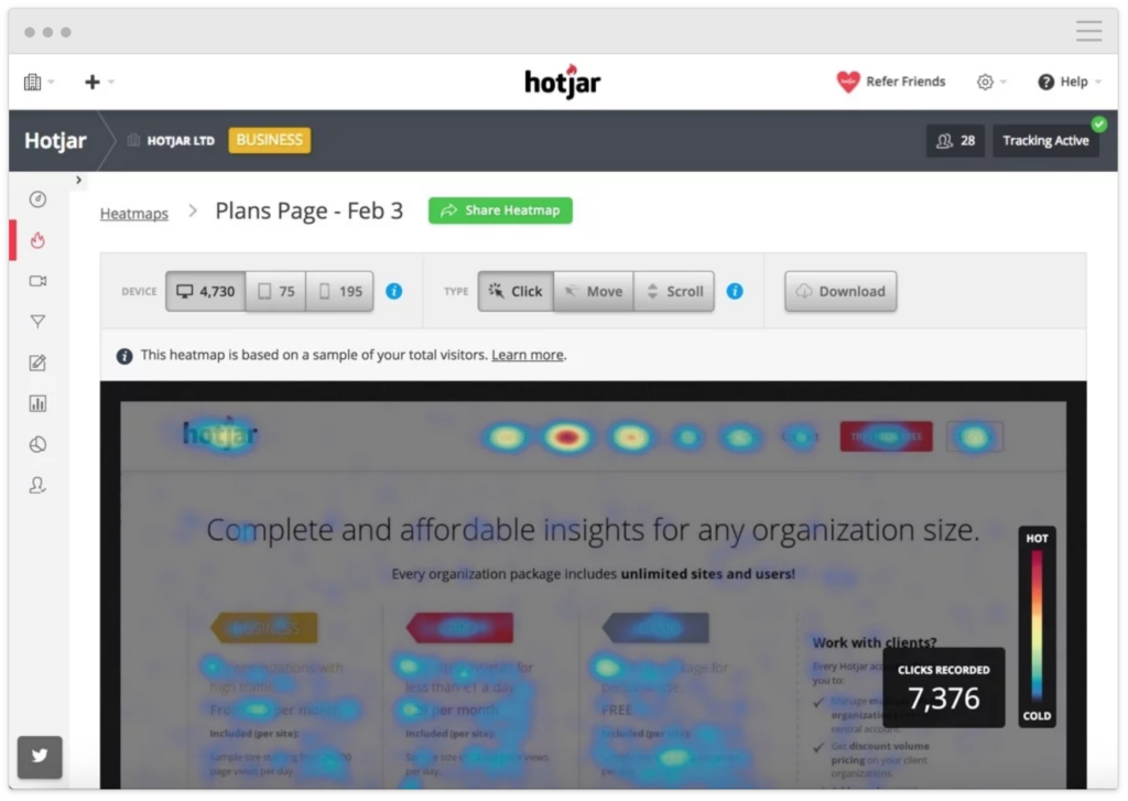 hotjar UX heatmaps tool